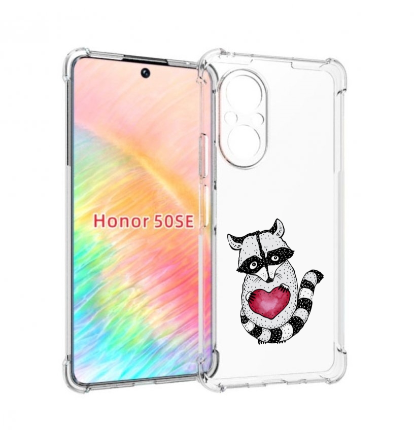 

Чехол бампер MyPads Енот с сердечком для Honor 50 SE противоударный, Прозрачный, Tocco