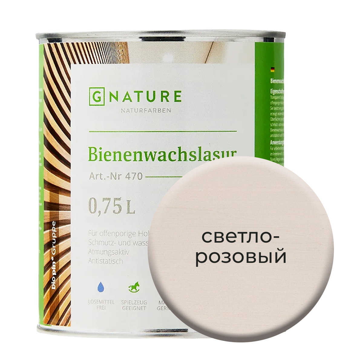 

Лазурь по дереву Gnature 471 с пчелиным воском 0,75 л Светло-розовый