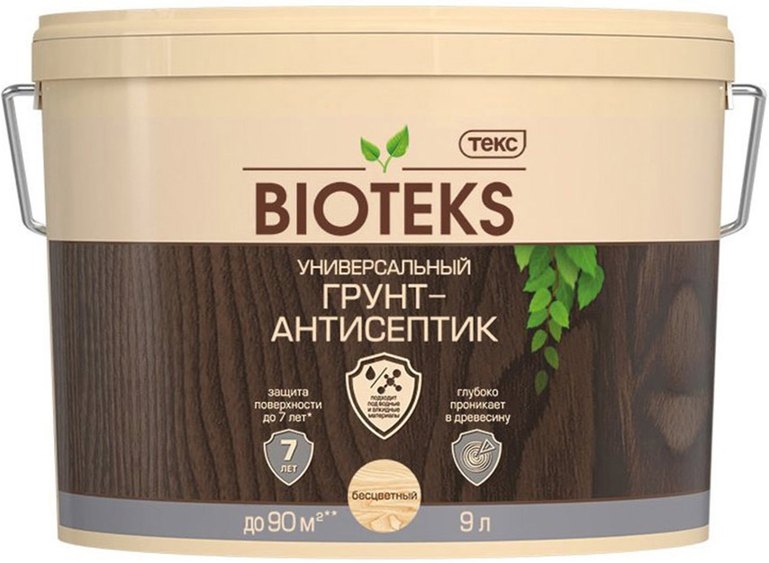 

BIOTEKS грунт-антисептик для дерева бесцветный (9л), Прозрачный