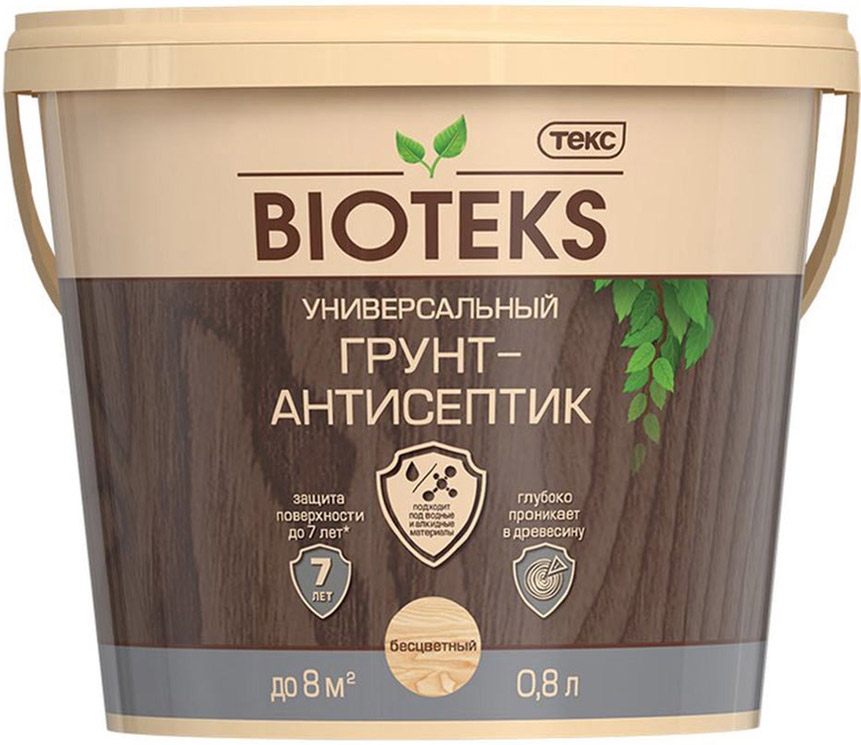 

BIOTEKS грунт-антисептик для дерева бесцветный (0,8л), Прозрачный