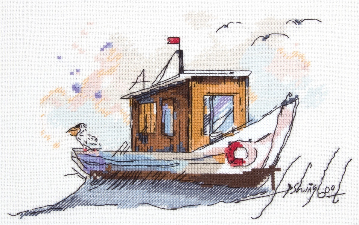 фото Набор вышивки крестом panna "рыбацкая лодка", 25х18 см, арт. mt-1940