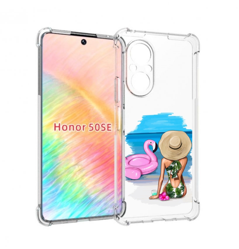 

Чехол бампер MyPads Девушка-и-фламинго женский для Honor 50 SE п, Прозрачный, Tocco