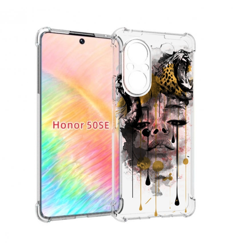 

Чехол бампер MyPads Девушка гепард женский для Honor 50 SE проти, Прозрачный, Tocco