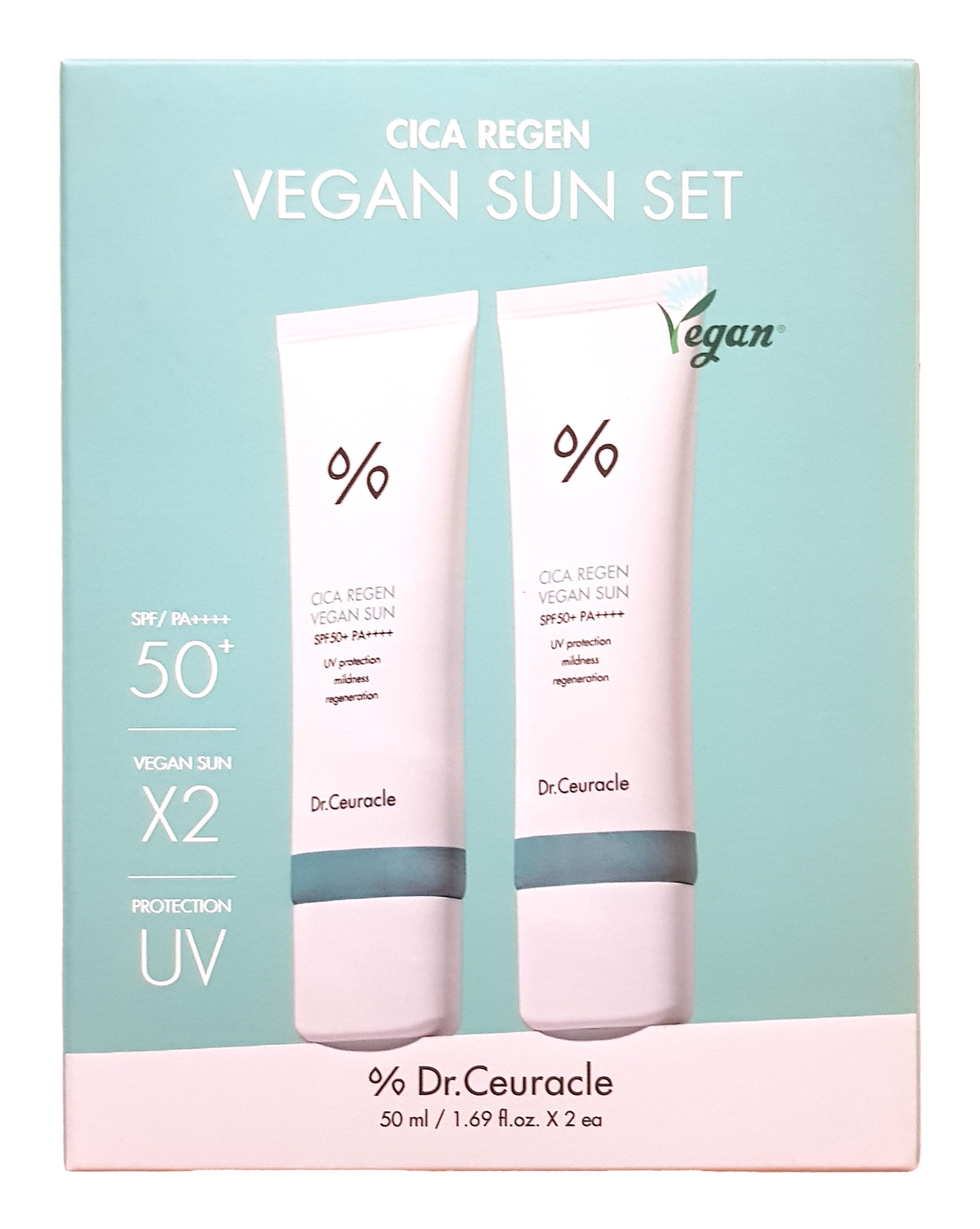 Набор Dr.Ceuracle Cica Regen Vegan Sun - Солнцезащитный веганский крем с центеллой SPF 50+