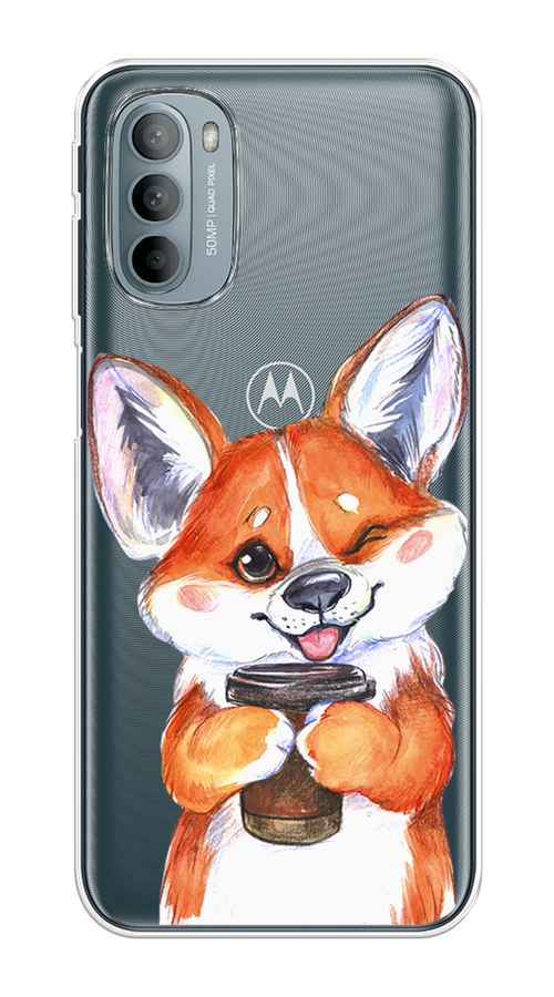 

Чехол на Motorola Moto G31 "Корги с кофе", Оранжевый;белый, 241850-4