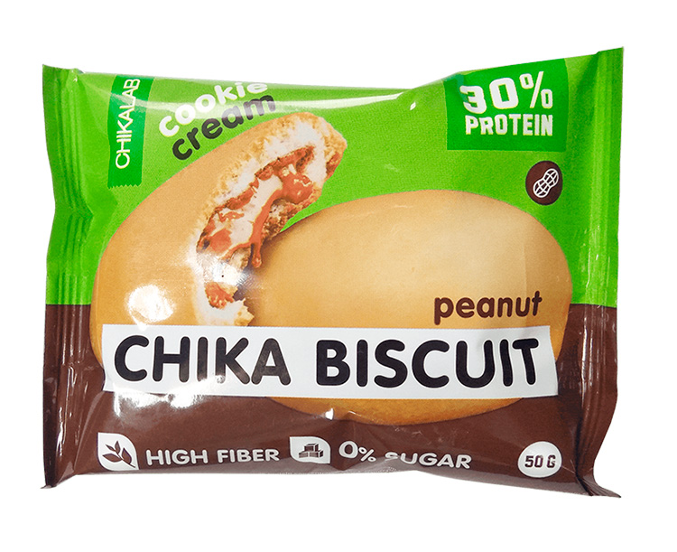 Протеиновое печенье с начинкой, Bombbar Chikalab Chika Biscuit 50 г, арахисовый