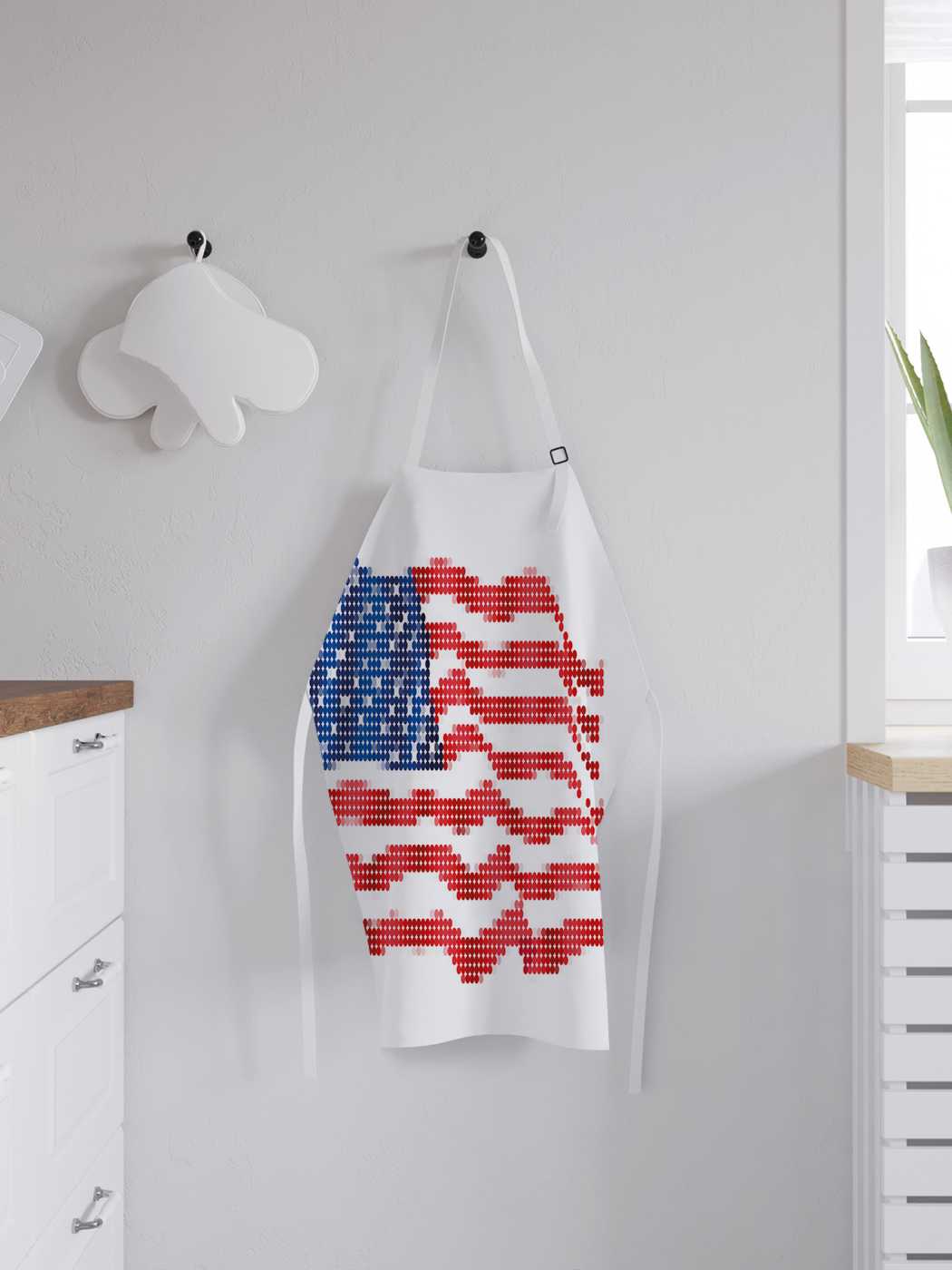 фото Фартук женский для готовки joyarty "пиксельный флаг америки", универсальный размер
