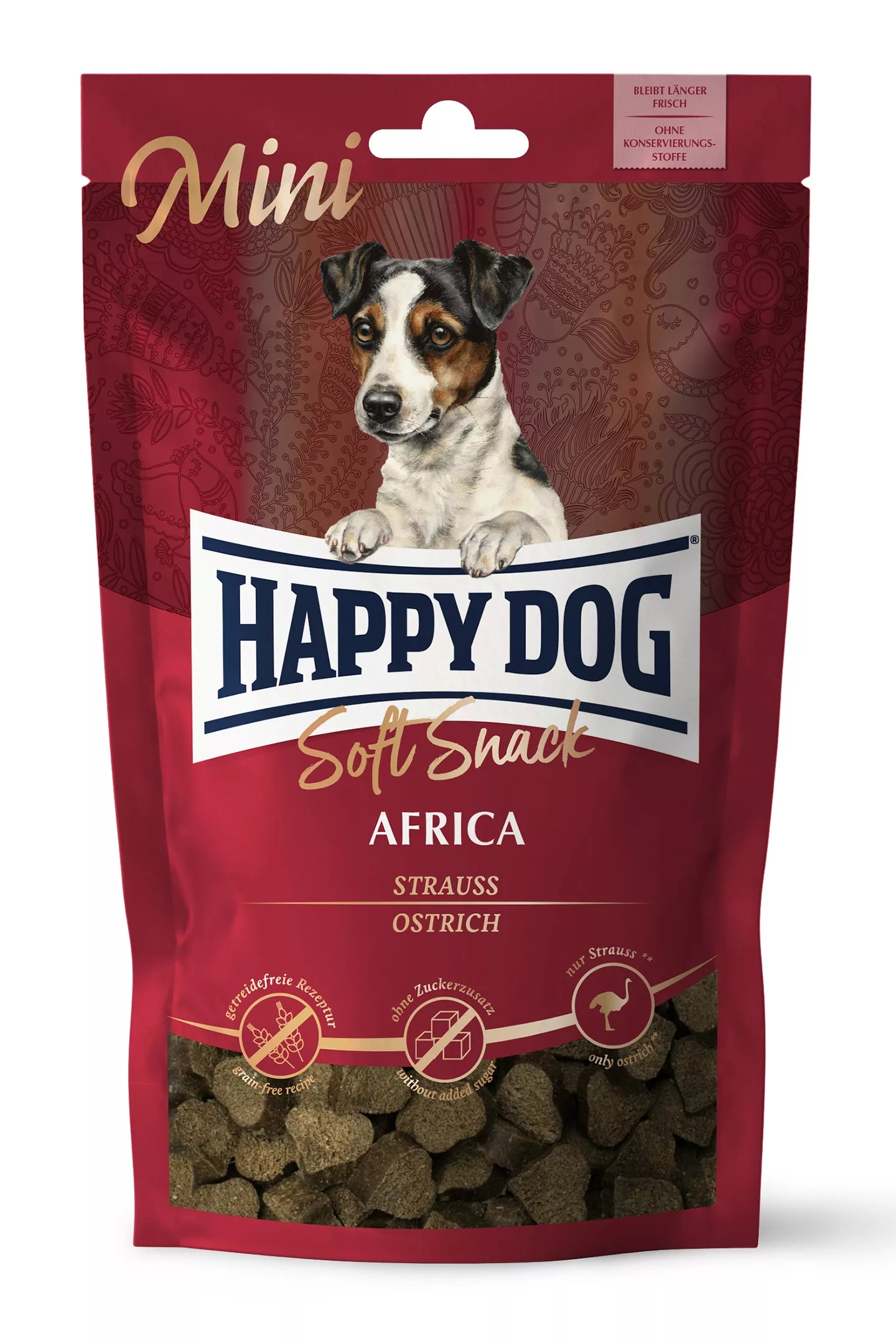 фото Лакомство для собак happy dog africa, для маленьких пород, сердечки, страус, 100г, 10 шт