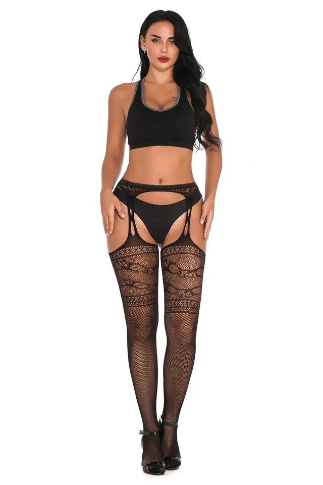 

Чулки с имитацией пояса EROS на силиконовой основе универсальный размер узор Лапки, Прозрачный;черный