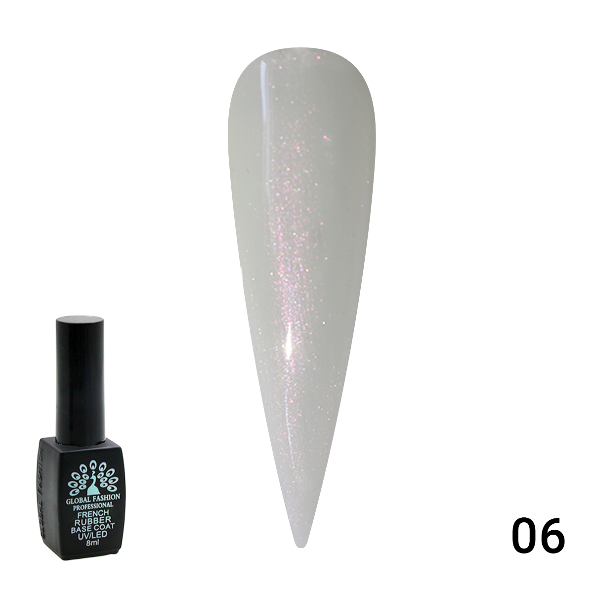 

Каучуковая база молочная с шиммером Global Fashion Rubber Base Coat French 8 мл 06