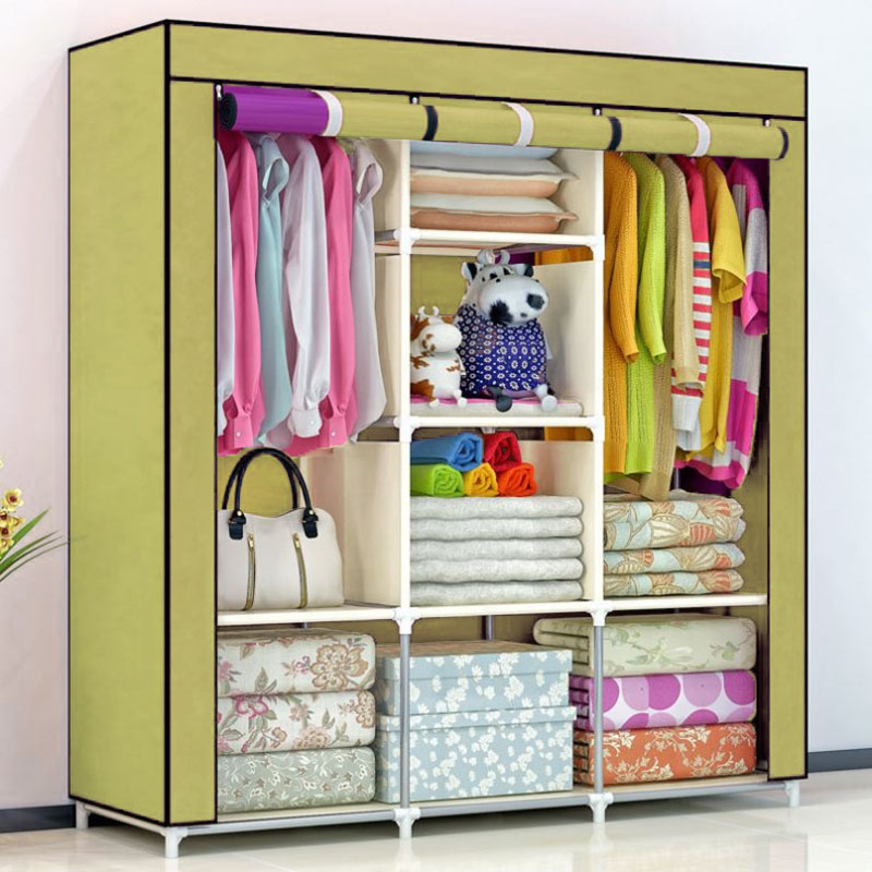 фото Складной каркасный тканевый шкаф x0001 storage wardrobe 175*130*45 см бежевый