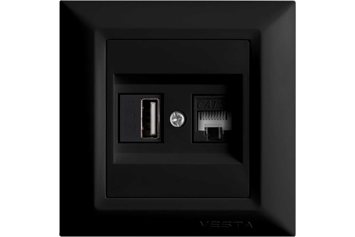 Розетка Vesta Electric Roma Black для USB + сетевого кабеля LAN FRZ00050205CMT розетка vesta electric roma для сетевого кабеля lan