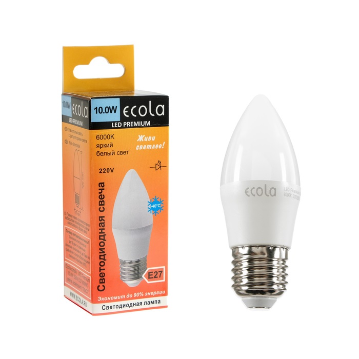 

Светодиодная лампа candle LED Premium 9,0W 220V E27 6000K свеча (композит) Ecola C7MD90ELC