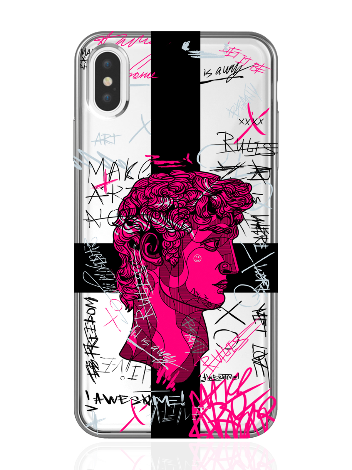 

Чехол MustHaveCase для iPhone XS Max Голова Давида граффити прозрачный, iPhone XS Max Голова Давида граффити
