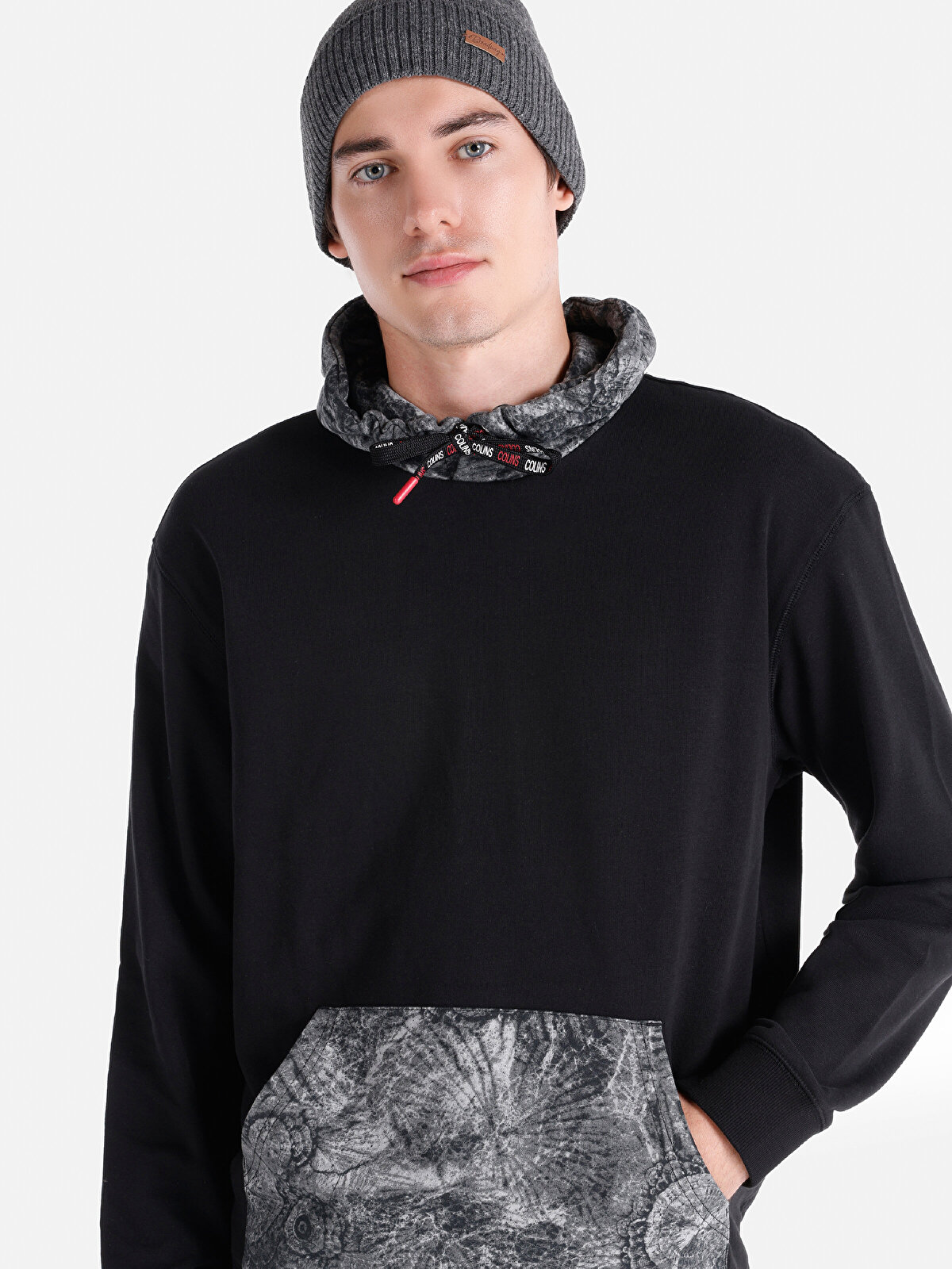 

Худи мужское COLIN'S CL1064778 черное L, Черный, CL1064778