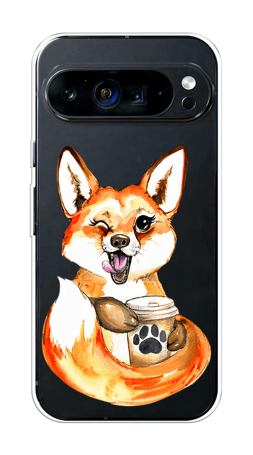 

Чехол на Google Pixel 9 Pro XL "Подмигивающая лиса с кофе", Оранжевый;белый;коричневый, 272150-1