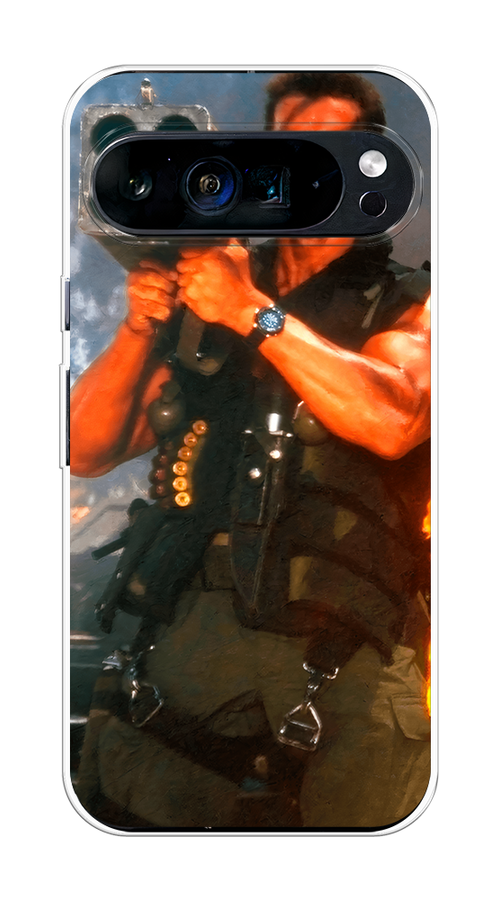 

Чехол на Google Pixel 9 Pro XL "Арнольд Шварцнеггер с базукой", Голубой;коричневый, 272150-1