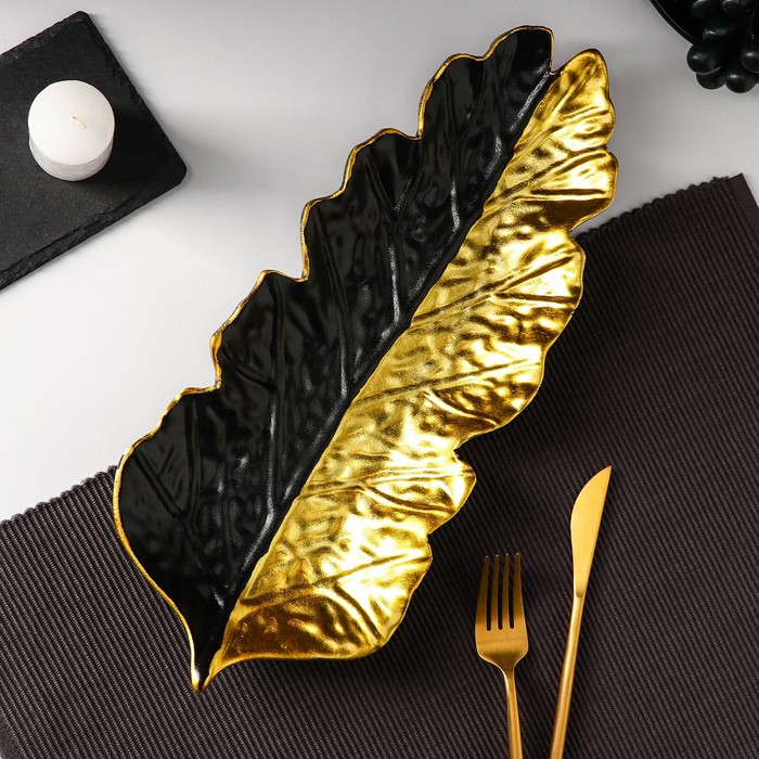 фото Блюдо для фруктов «золотой лист», 37×14 см, цвет золото с чёрным nobrand