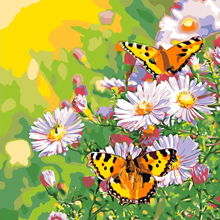 фото Картина по номерам живопись по номерам бабочки на лугу, 40x40