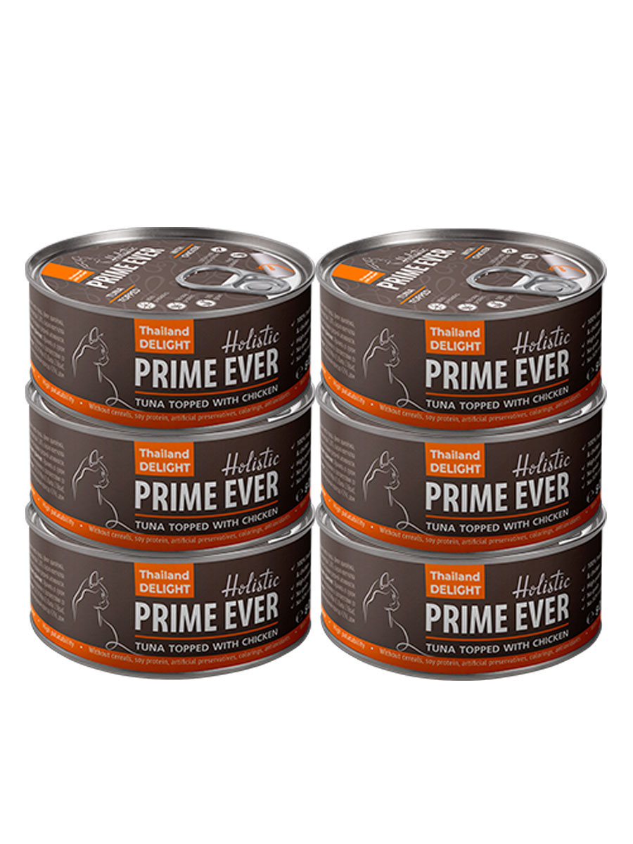 Консервы для кошек Prime Ever тунец с цыпленком в желе, 6шт по 80г