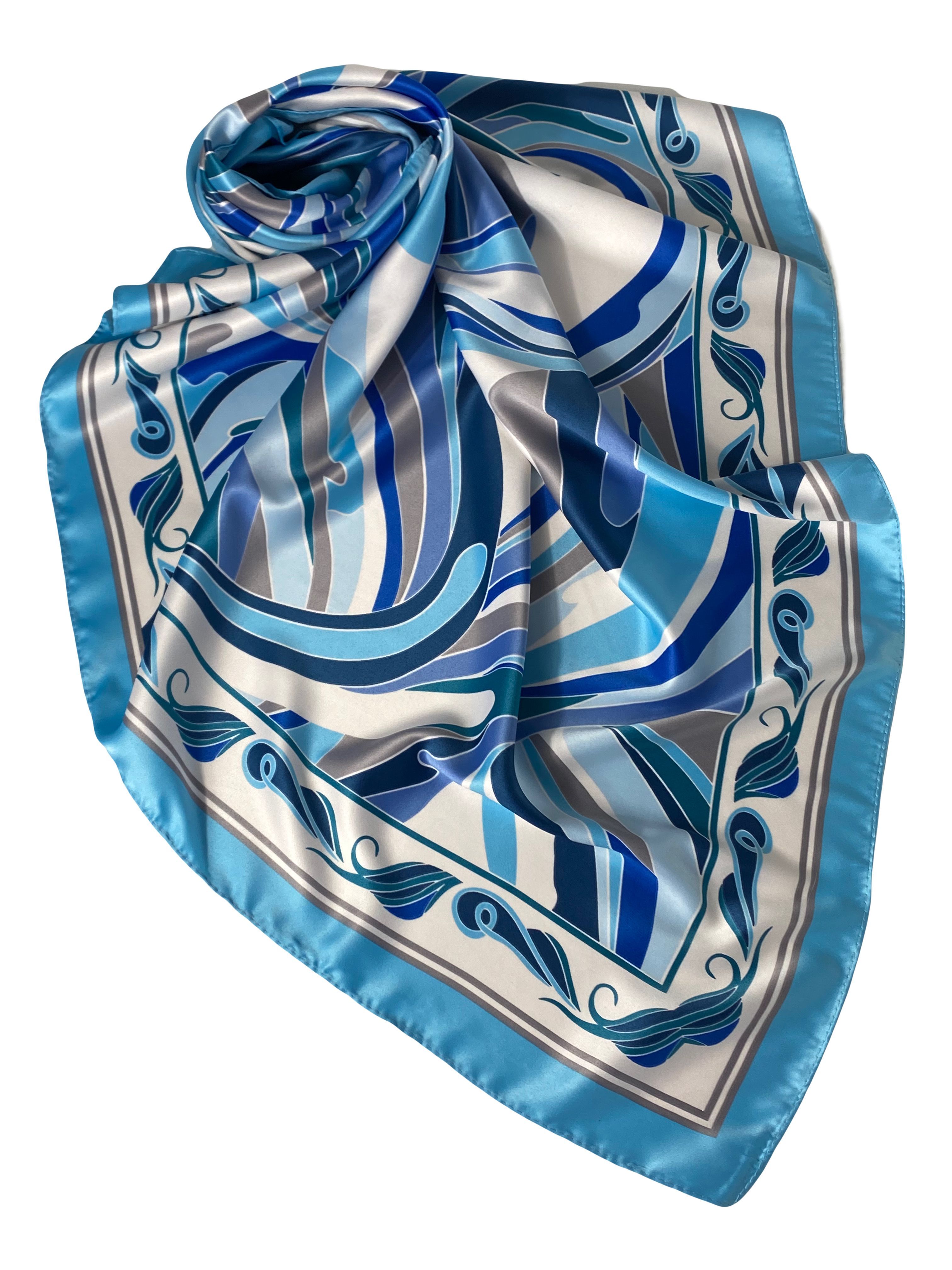 Платок женский FLORENTO 20 ярко-голубой/синий/серый, 87х87 см