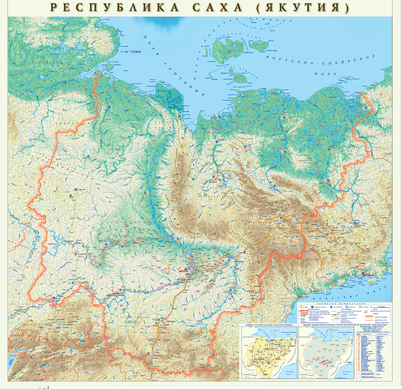 Карта якутии с населенными пунктами и дорогами и реками