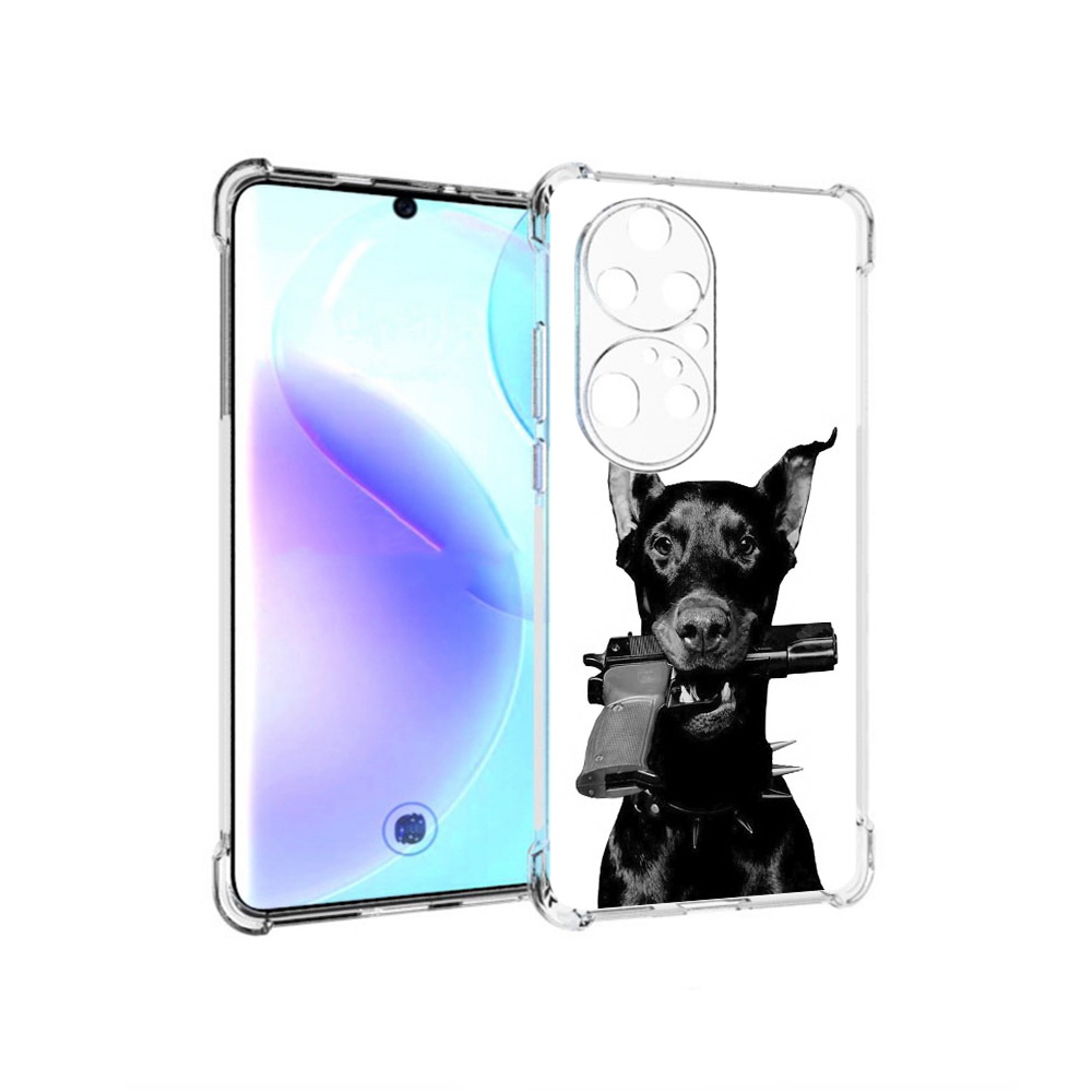 

Чехол MyPads Tocco для Huawei P50 Pro доберман с пистолетом, Прозрачный, Tocco