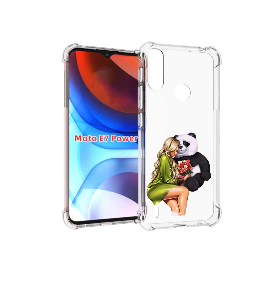 

Чехол MyPads Девушка-с-пандой-с-букетом женский для Motorola Moto E7 Power, Прозрачный, Tocco