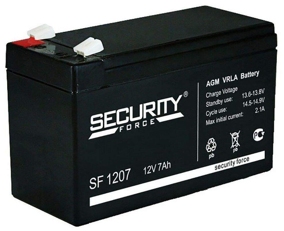 

Аккумулятор SECURITY FORCE SF 1207, 12 В, 7 А/ч, 152х65х100 мм, 2.5 кг