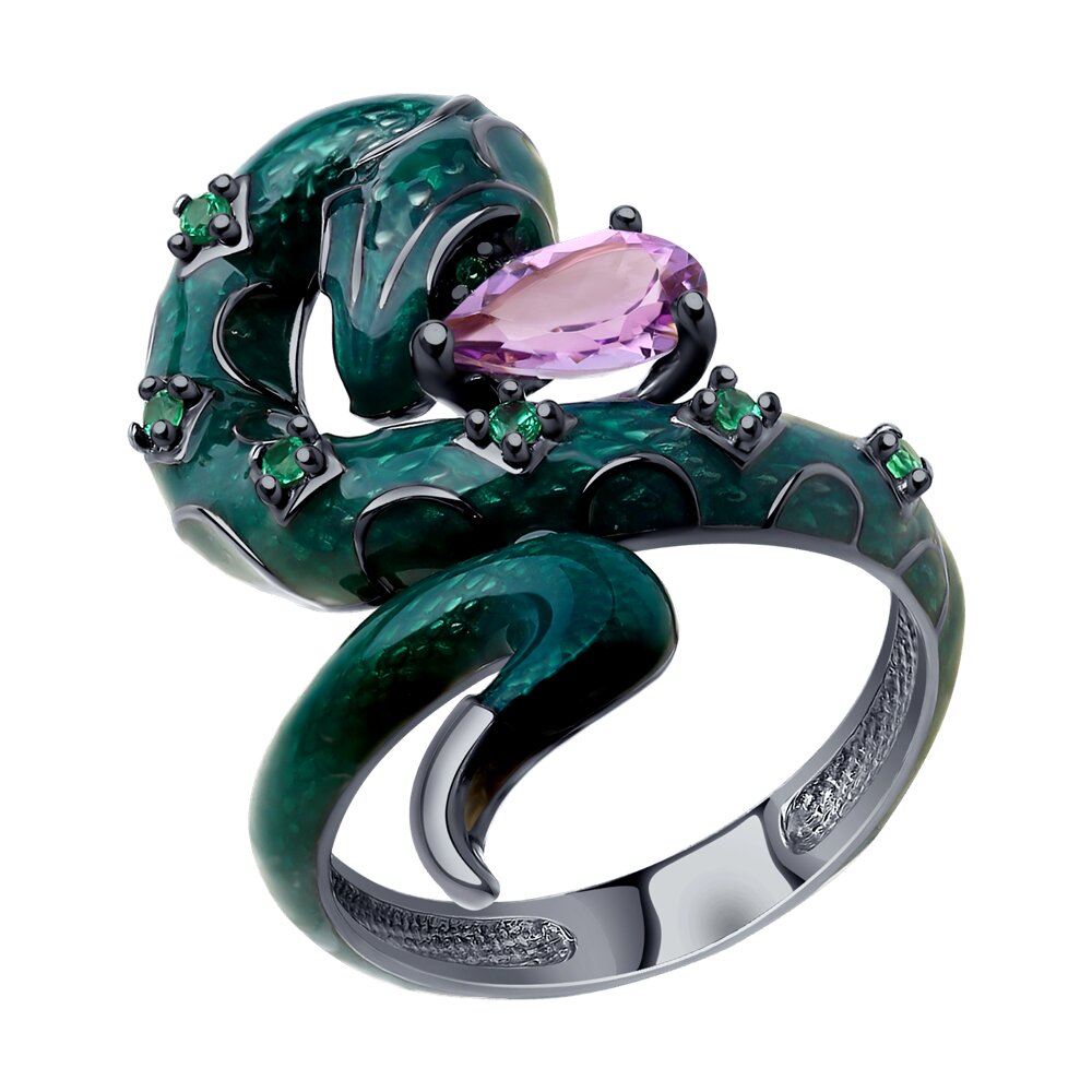

Кольцо из серебра р.  SOKOLOV 92012131, фианит\эмаль\аметист, 92012131