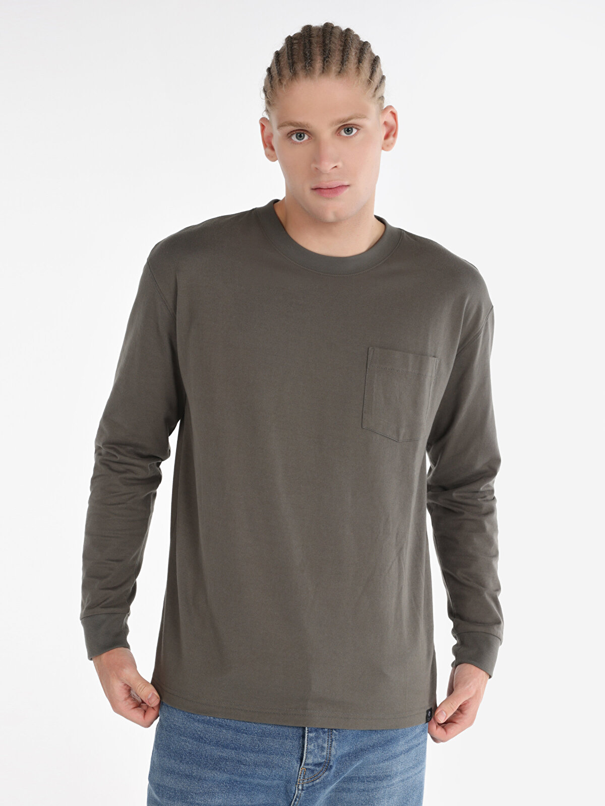 

Лонгслив мужской COLIN'S CL1065666 хаки XL, CL1065666