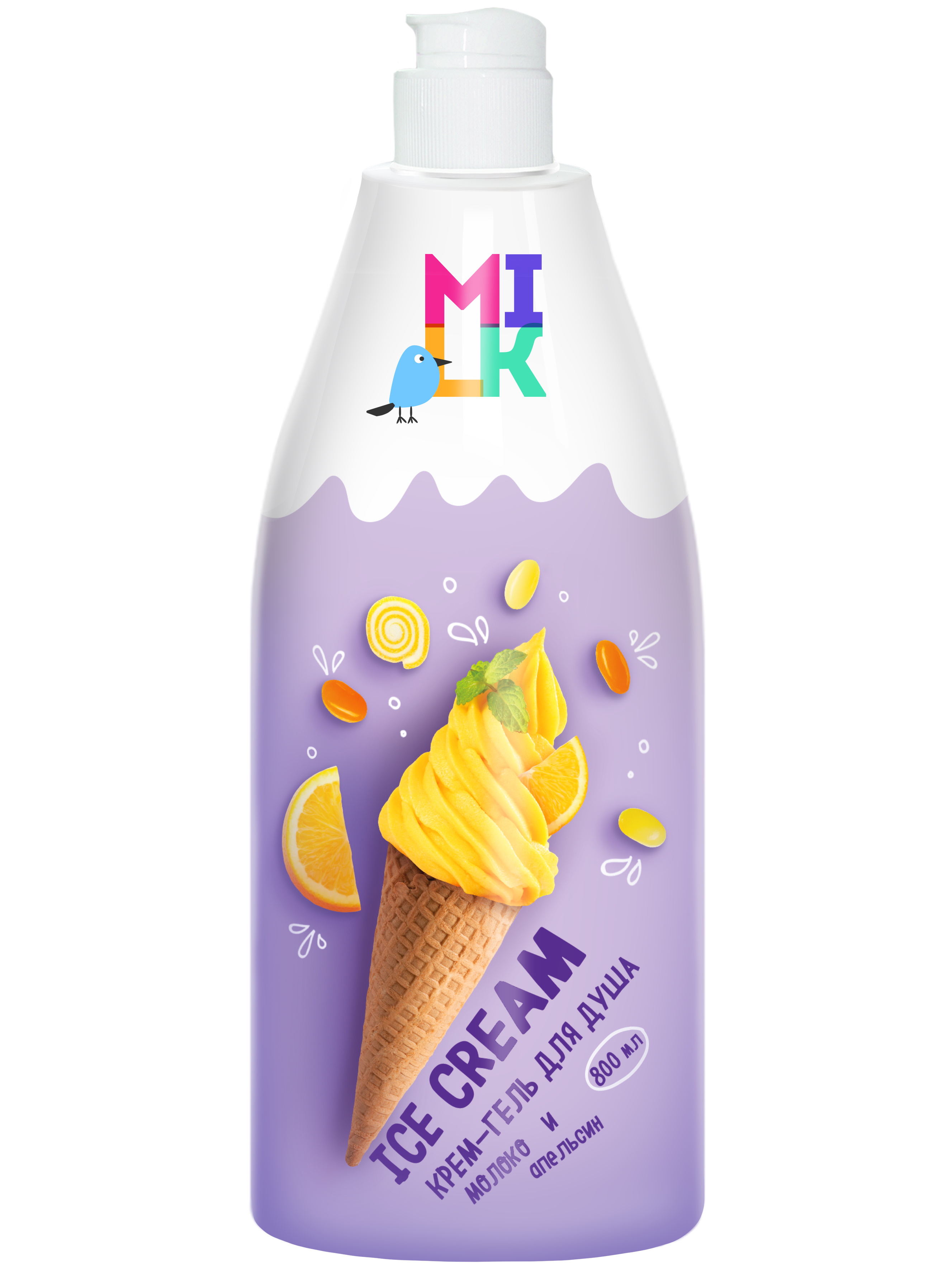 фото Крем-гель ice cream для душа milk молоко и апельсин 800 мл