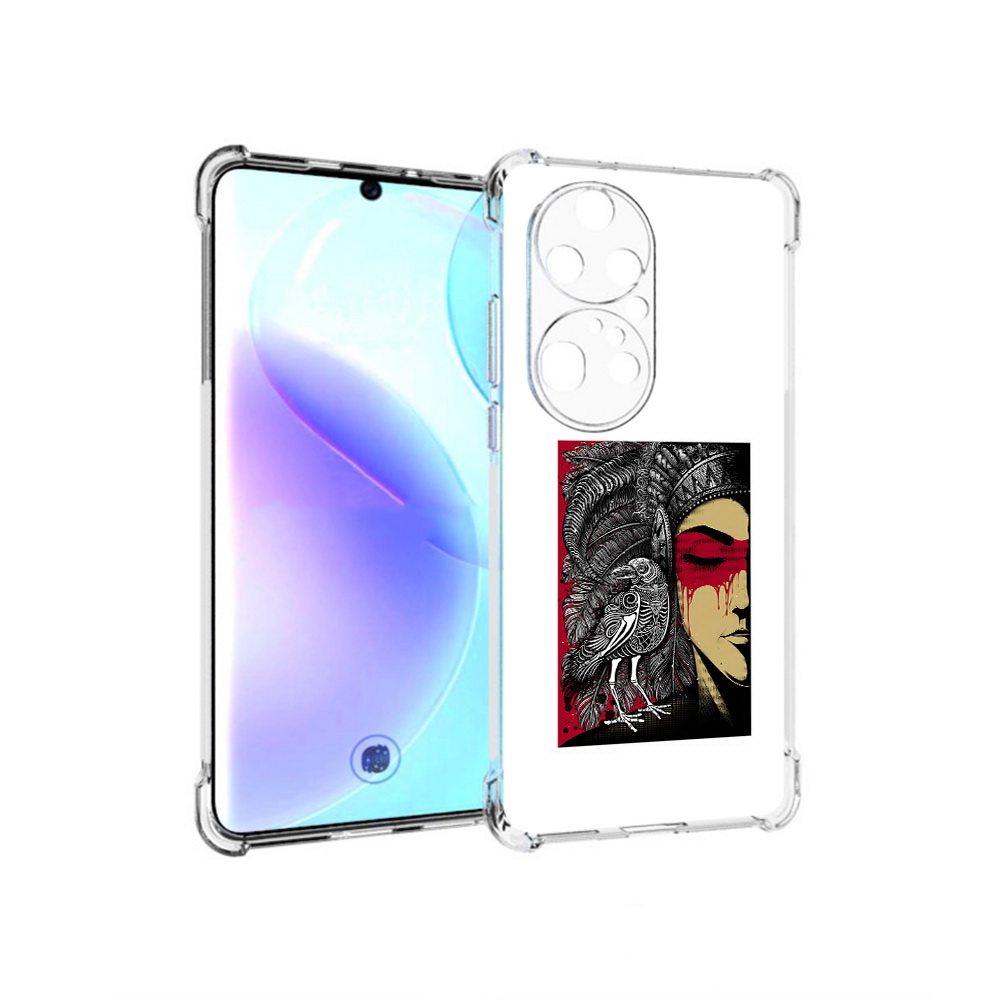 

Чехол MyPads Tocco для Huawei P50 Pro девушка с вороном в абстракции, Прозрачный, Tocco