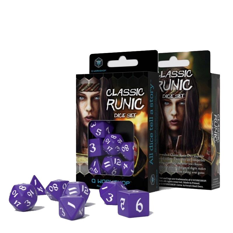 

Classic Runic Purple & white Dice Set (7)