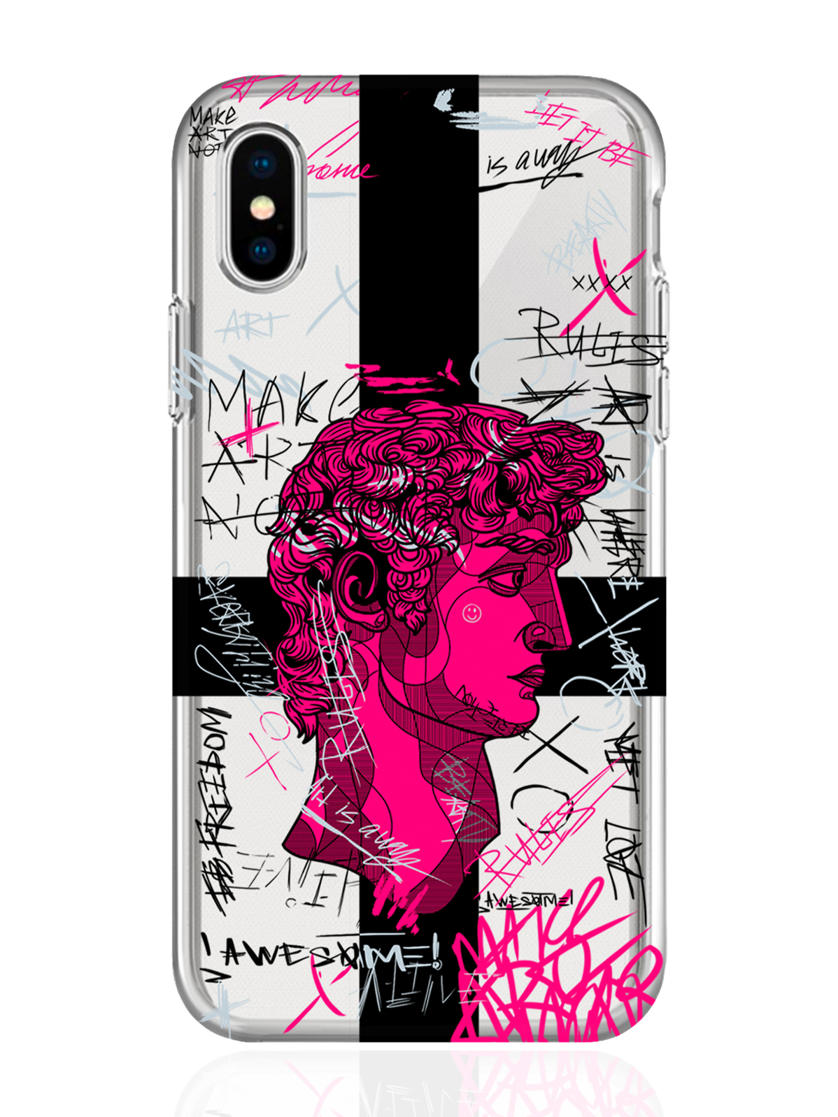

Чехол MustHaveCase для iPhone X/XS Голова Давида граффити прозрачный, iPhone X/XS Голова Давида граффити