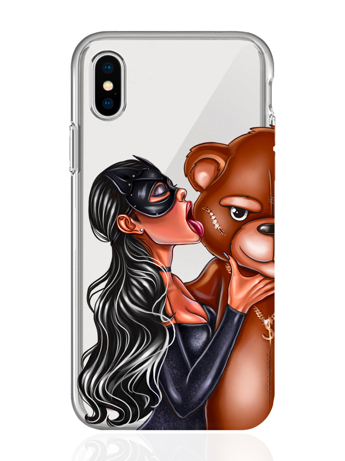 фото Чехол musthavecase для iphone x/xs кошечка брюнетка и мишка прозрачный