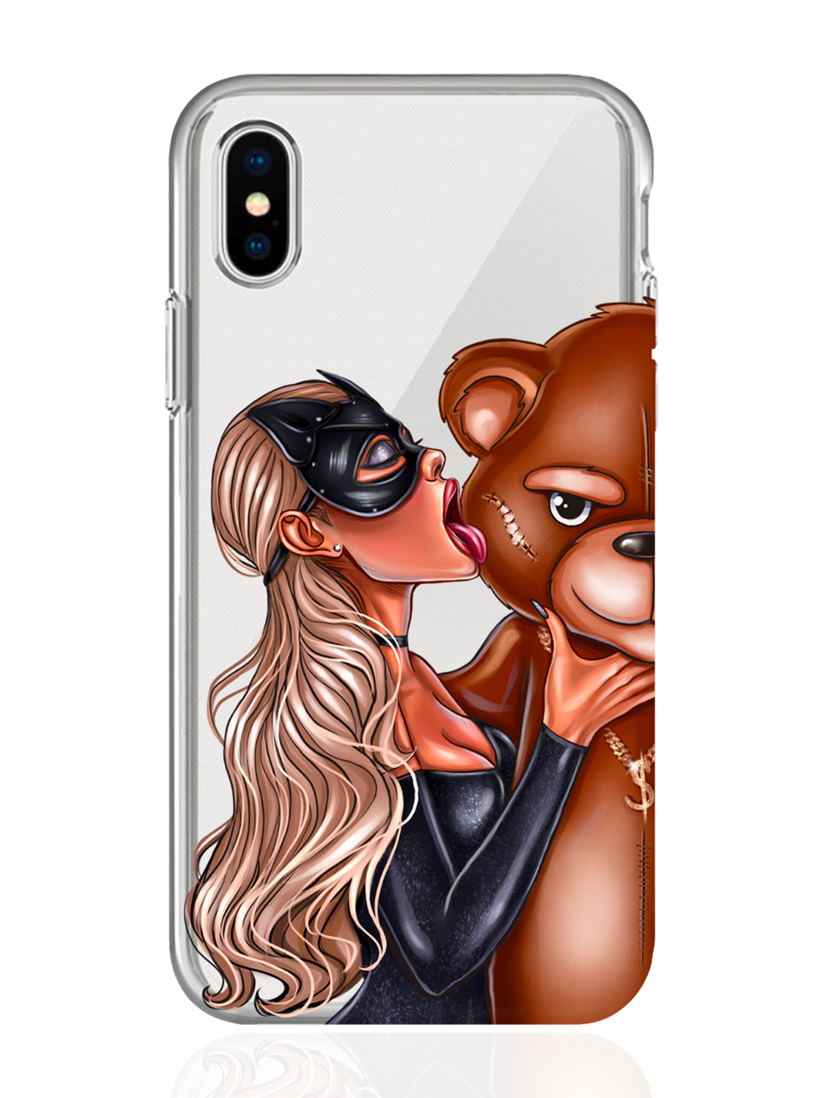 

Чехол MustHaveCase для iPhone X/XS Кошечка блондинка и мишка прозрачный, iPhone X/XS Кошечка блондинка и мишка