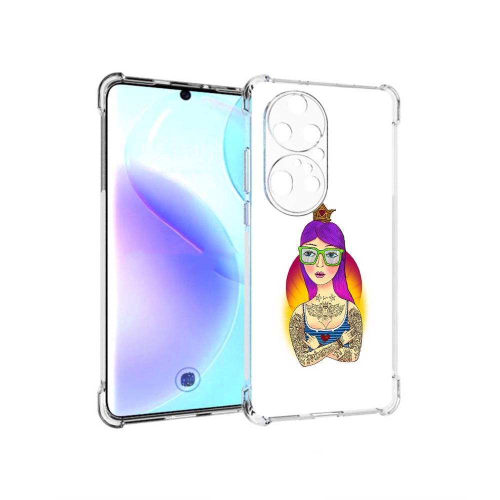 

Чехол MyPads Tocco для Huawei P50 Pro девушка в татуировках с короной, Прозрачный, Tocco