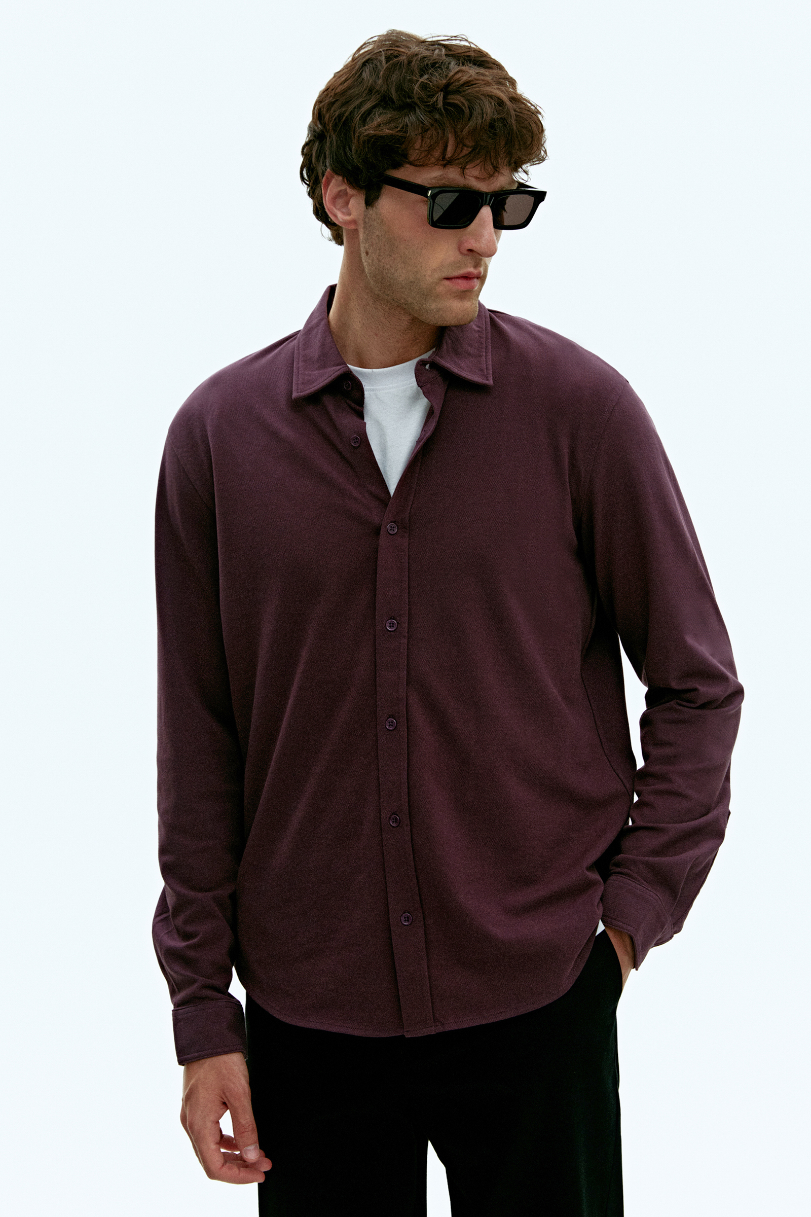 Рубашка мужская Finn Flare BAS-20080 фиолетовая L