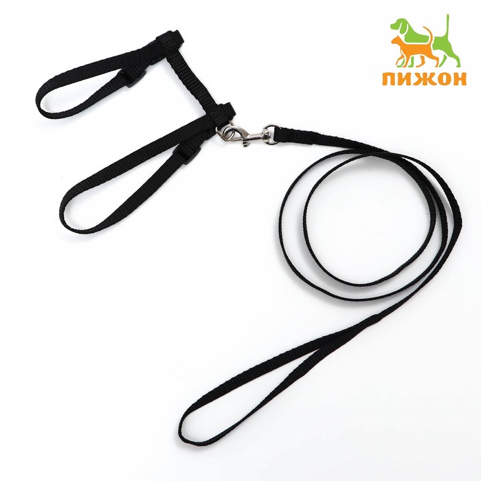 

Комплект для кошек, ширина 1 см, ОШ 16,5-27 см, ОГ 21-35 см, поводок 120 см, чёрный