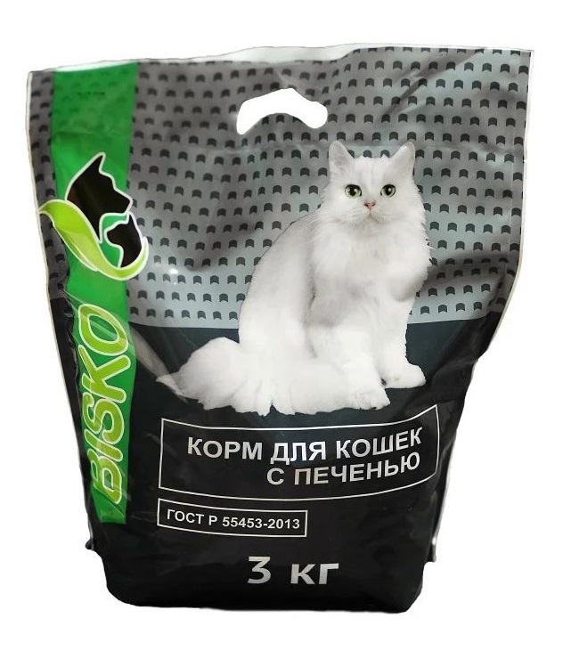 Сухой корм для кошек БИСКО с куриной печенью, 3 кг