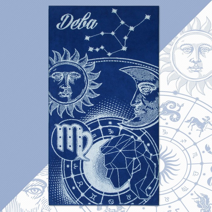 фото Полотенце махровое этель "знаки зодиака: дева" синий, 67х130 см, 100% хлопок, 420гр/м2