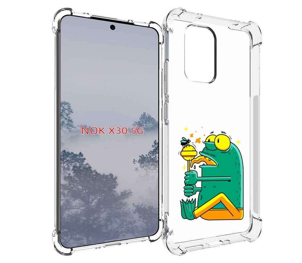 

Чехол MyPads Зеленая лягушка с чупа чупсом для Nokia X30 5G, Tocco