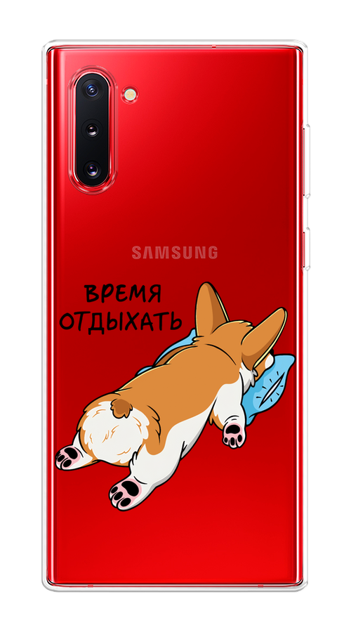 

Чехол на Samsung Galaxy Note 10 "Корги отдыхает", Черный;коричневый;голубой, 28650-1