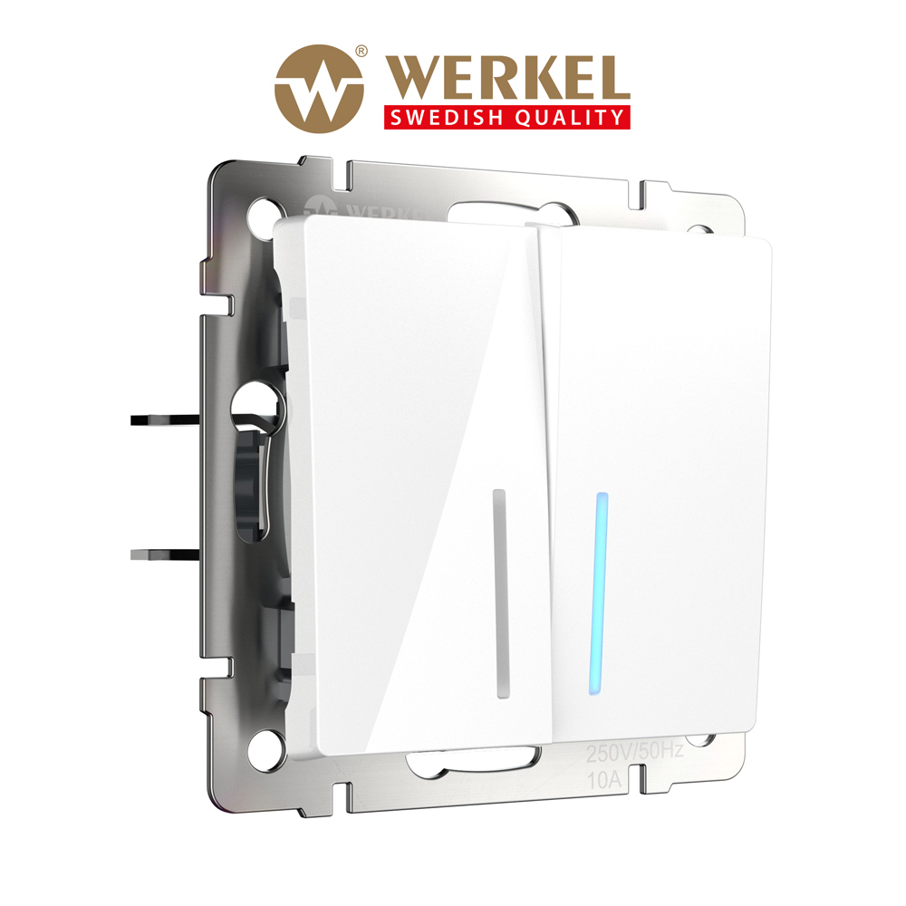 

Встраиваемый двухклавишный выключатель Werkel W1120101 белый с подсветкой 10 А, Выключатель двухклавишный с подсветкой