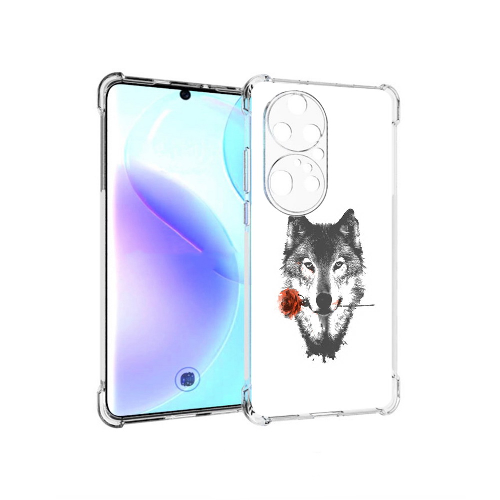 

Чехол MyPads Tocco для Huawei P50 Pro волк с розой, Прозрачный, Tocco