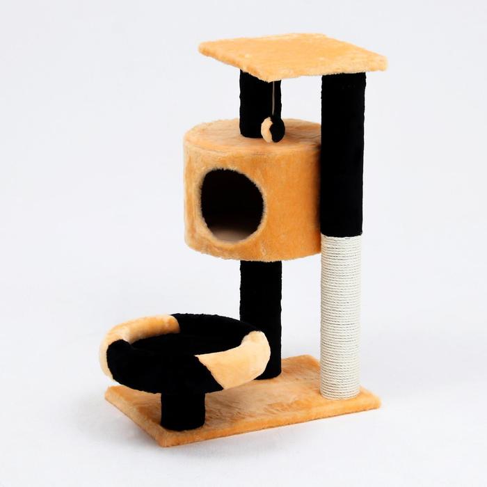 

Комплекс с домом, полочкой и лежаком, 55 х 35 х 85 см, персиково-черный