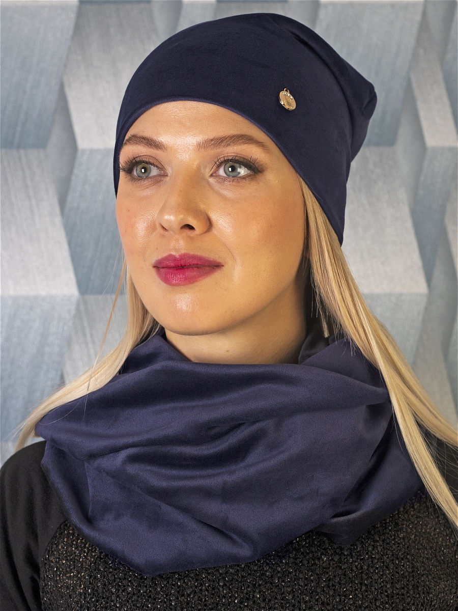 Комплект шапка+снуд женский Louren Wilton Ш-LW-2 темно-синий-меланж, one size