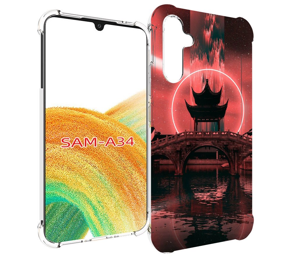 

Чехол MyPads японский мост красный фон для Samsung Galaxy A34, Tocco