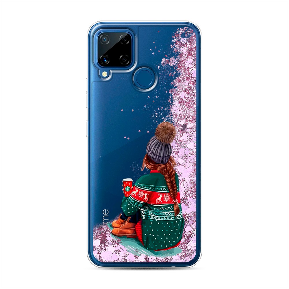 фото Жидкий чехол с блестками "winter dreams" на realme c15 awog